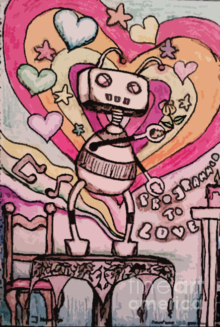 Colorful Mixed Media - Love Bot by Kelli Allen
