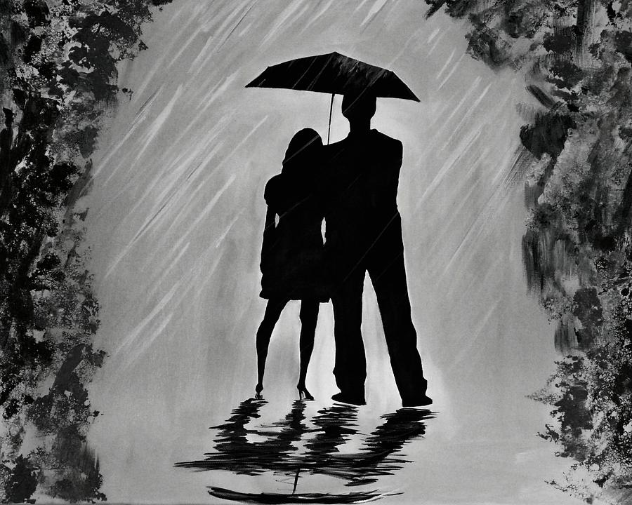 Love in the Rain Series A Painting by Leslie Allen