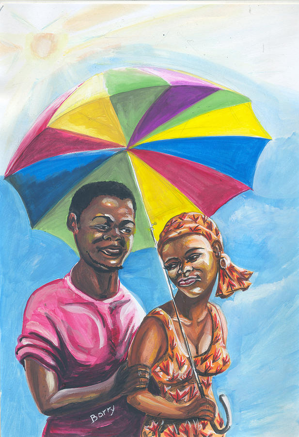 Umbrella Painting - Love Under A Tropical Sun by Emmanuel Baliyanga