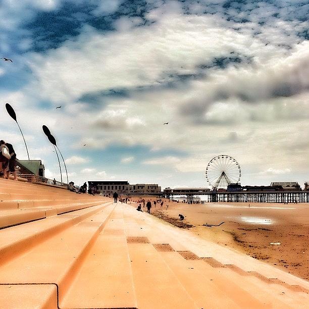 Pier Photograph - Low Tide At Blackpool Beach #bluesky by Anita Callister Jones
