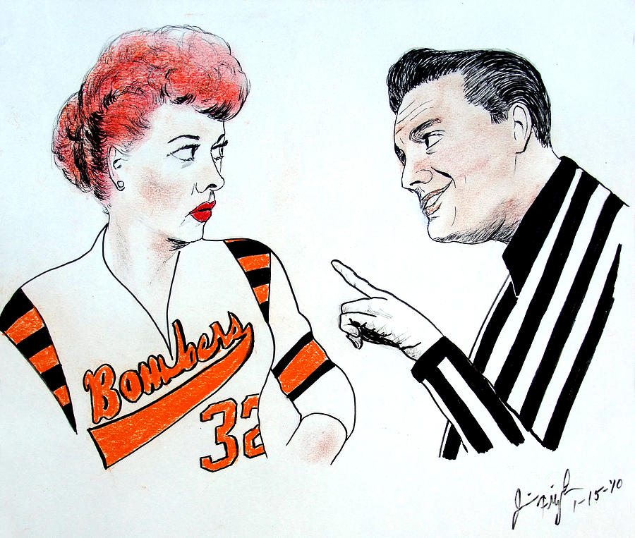 Lucy and Ricky at the Roller Derby Drawing by Jim Fitzpatrick