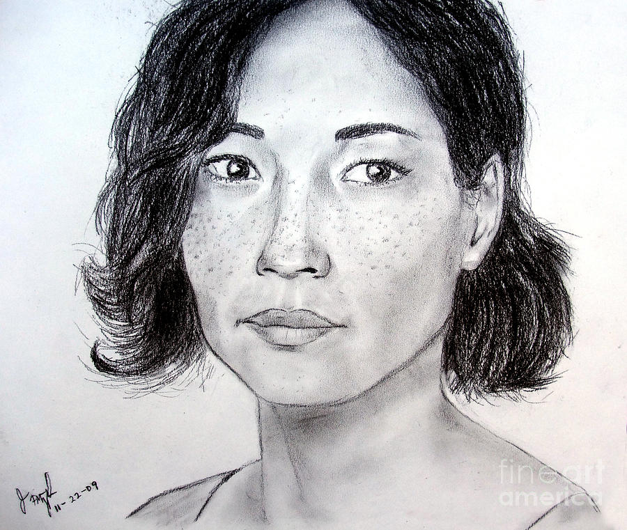 Lucy Liu Portrait Drawing by Jim Fitzpatrick