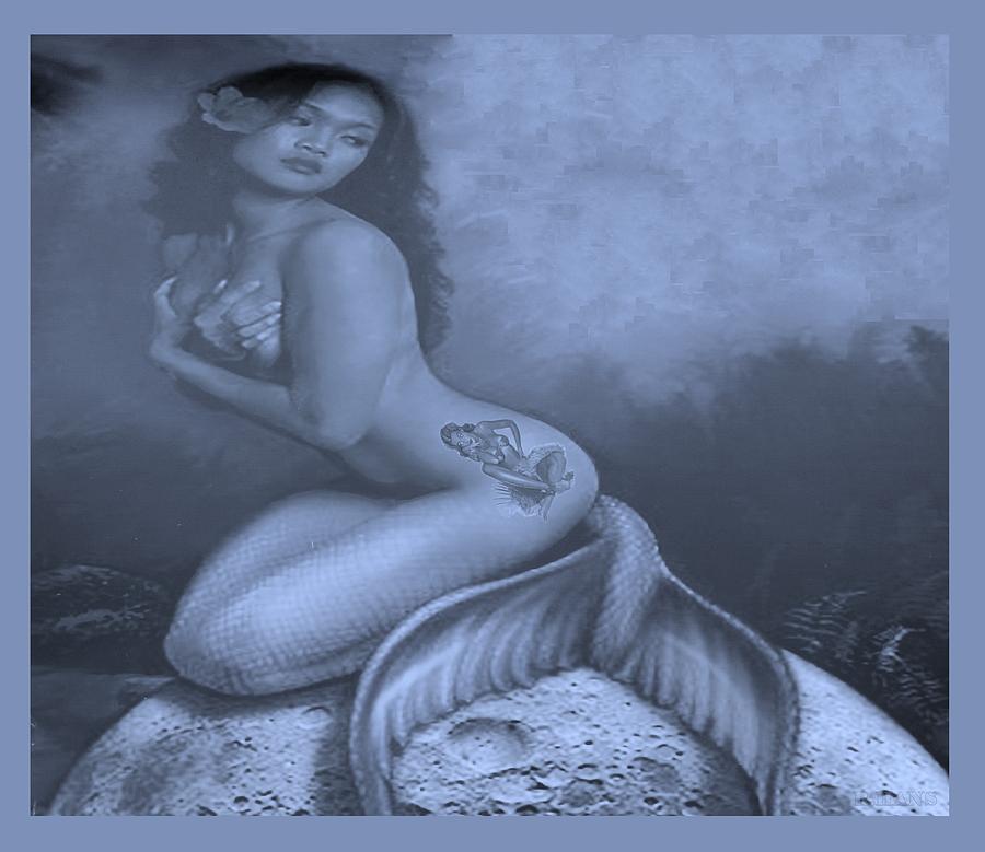 Mermaid Photograph - LYDIA THE TATTOOED MERMAID in CYAN by Rob Hans