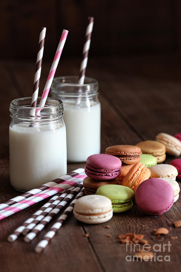 Macaroons with jar glasses and straws Photograph by Sandra Cunningham