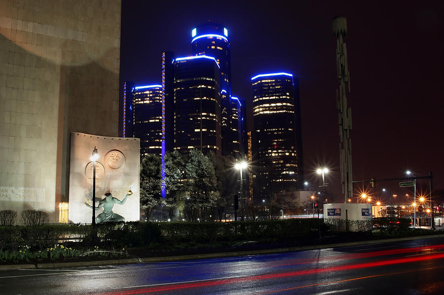 Made In Detroit Michigan - Woodward and Jefferson At Night Photograph by Gordon Dean II