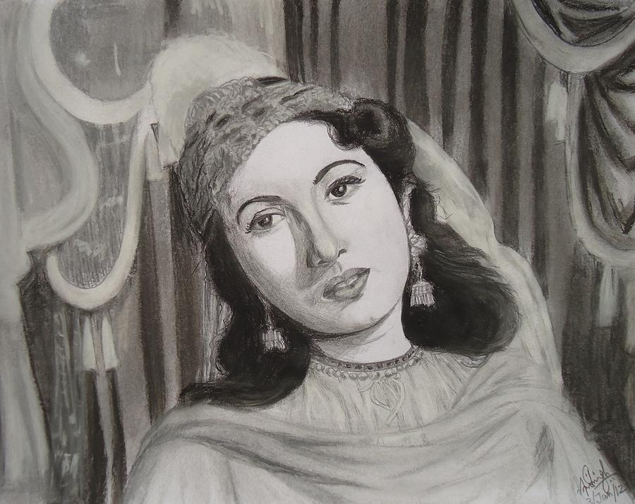Black And White Painting - Madhubala by Anil Singh