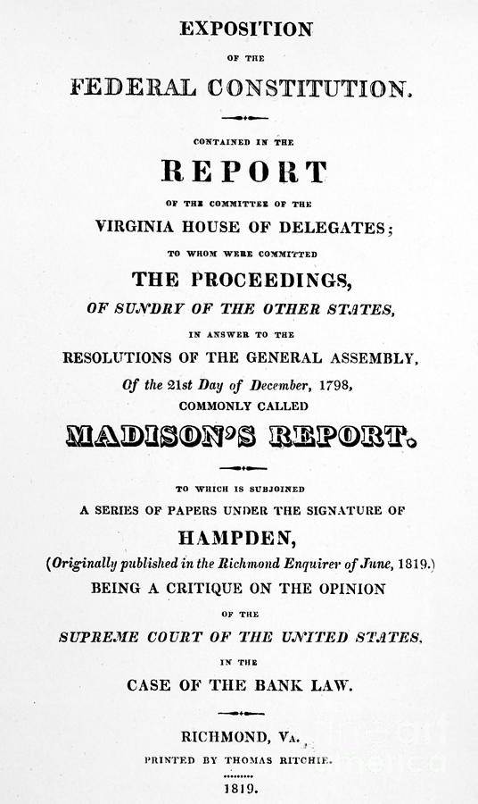 Madisons Report, 1800 Photograph by Granger