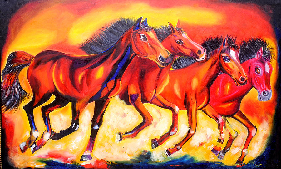 Nature Painting - Magestic Horses by Nirendra Sawan