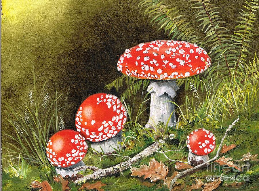 Magical Mushrooms Painting by Val Stokes