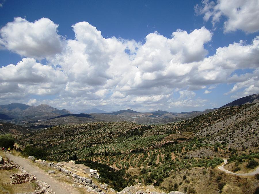 Magnificent Mountain Range and Valley View from the Ancient Hilltop in Mycenae Greece Photograph by John Shiron