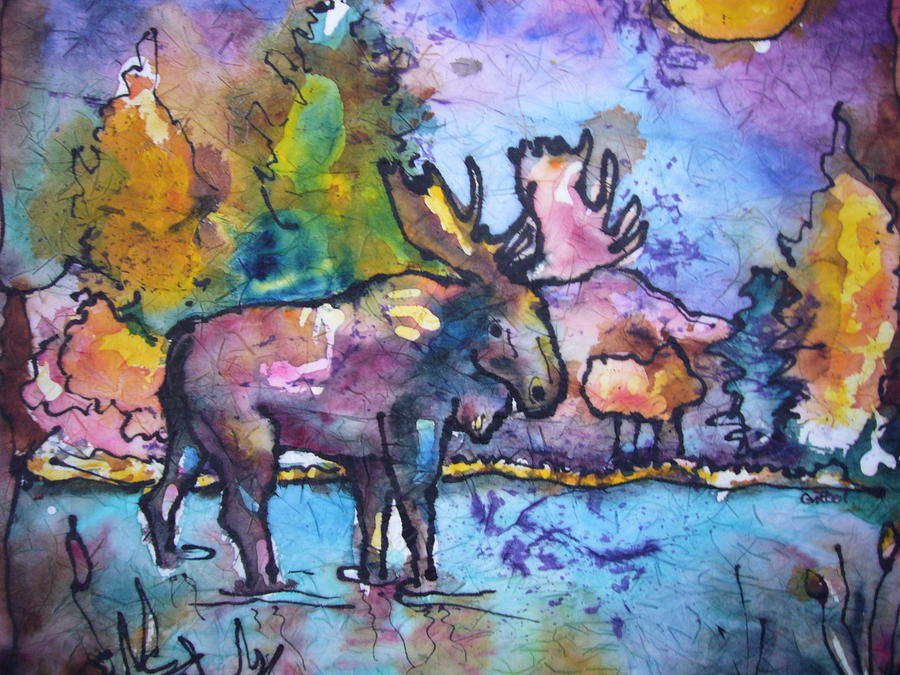 Maine Morning Moose Painting by Gloria Avner