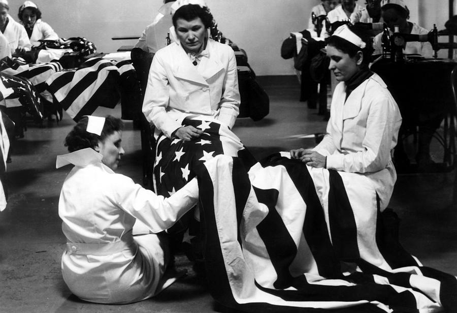 1930s Photograph - Making An American Flag In A South by Everett