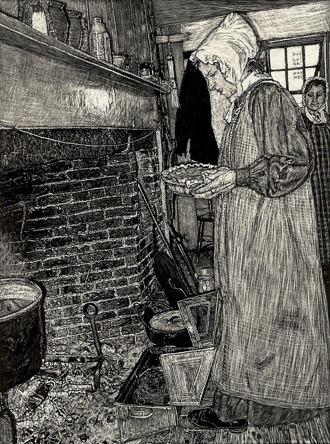 Hearth Drawing - Making Pie by Robert Goudreau Hearth Drawing - Making Pie by Robert Goudreau