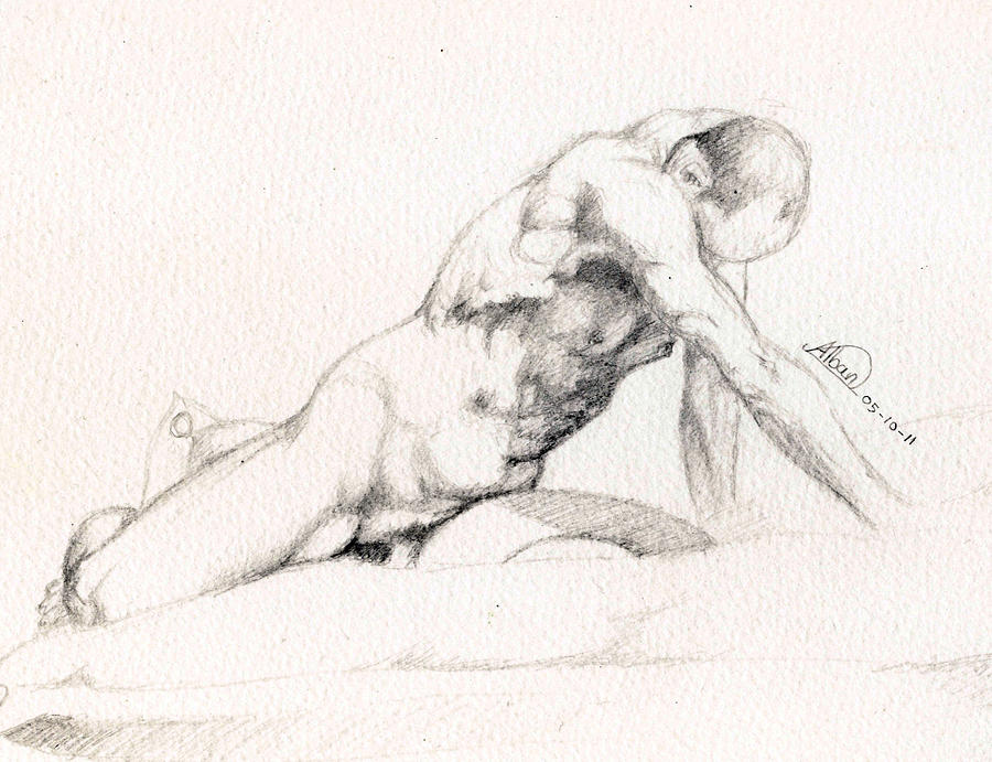 Male Nude Model Drawing by Alban Dizdari