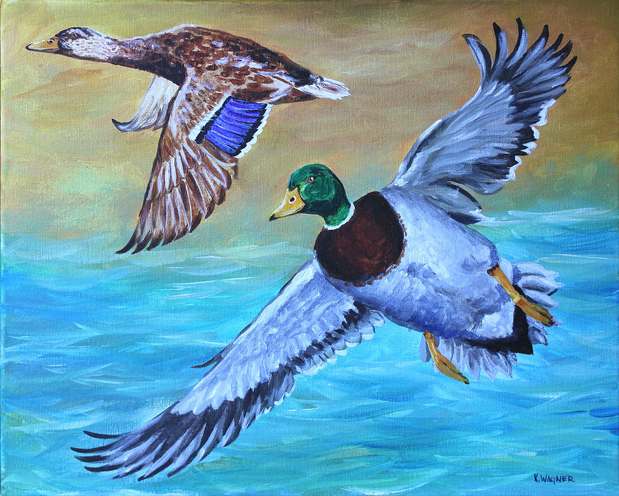 Mallards in the Delta Painting by Karl Wagner