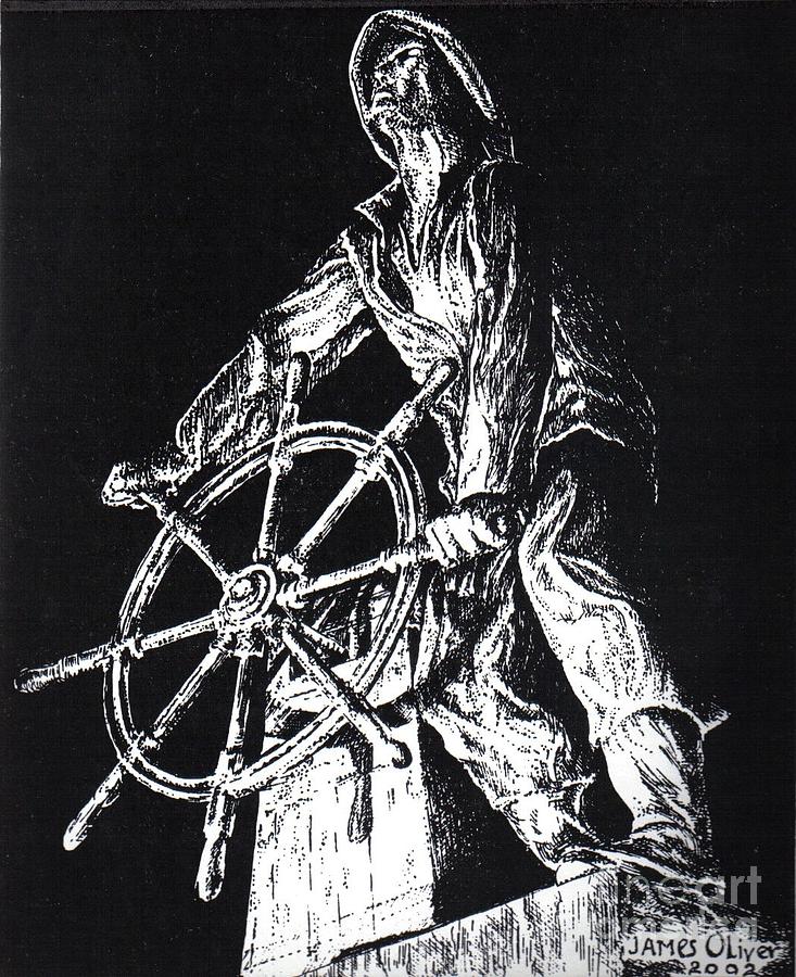 Man At The Wheel Drawing by James Oliver