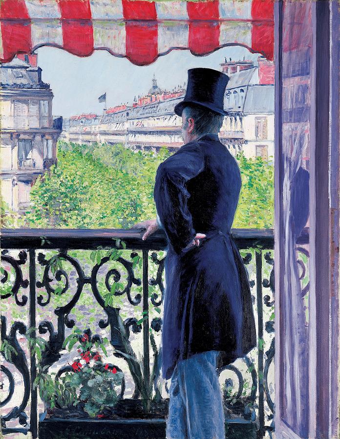 Gustave Caillebotte Painting - Man on a balcony on Boulevard Haussmann by Gustave Caillebotte