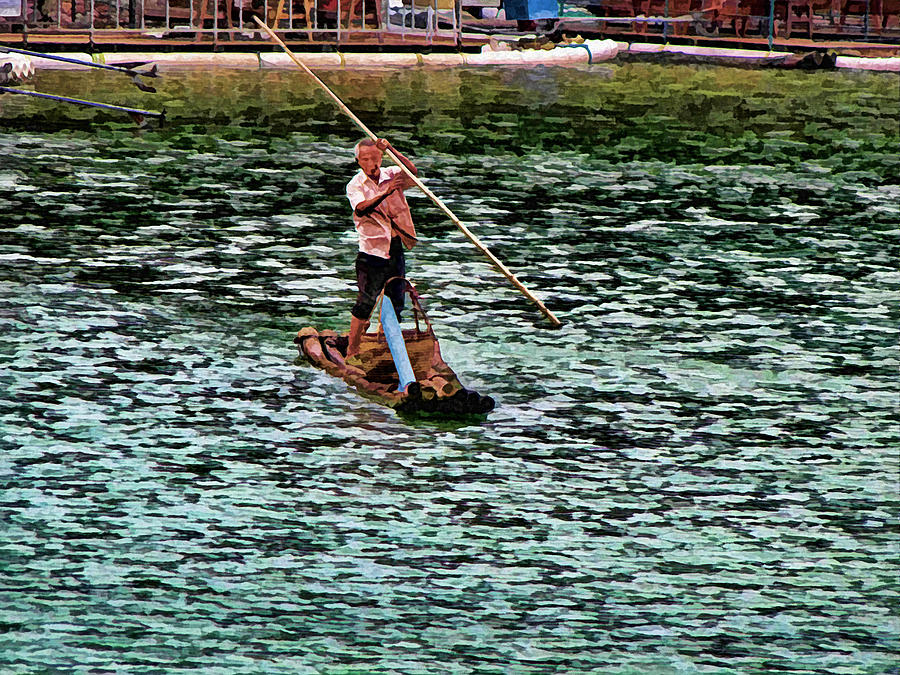 Man on Raft Li River Guilin China Photograph by Helaine Cummins