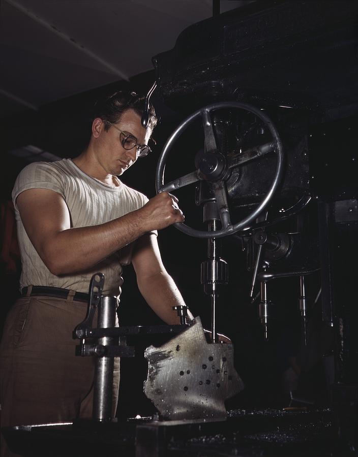 History Photograph - Man Operates A Drill-press In The North by Everett
