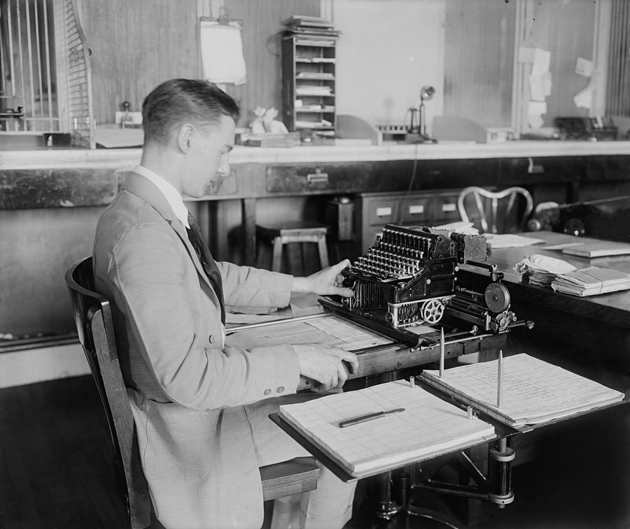 History Photograph - Man Operating A Post Office Money Order by Everett