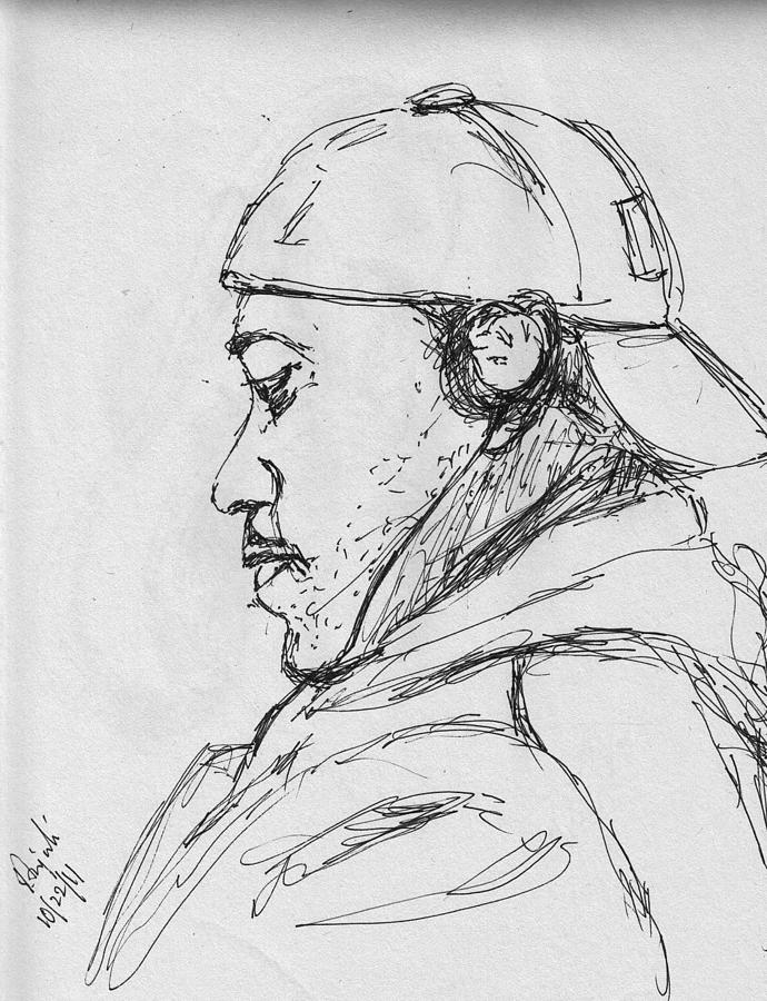 Man with earphones Drawing by Anjali Sarkar