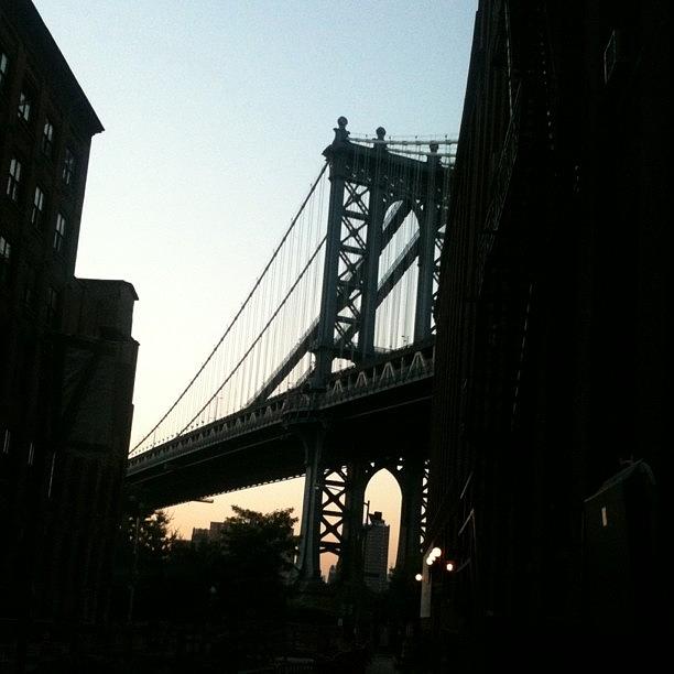 Sunset Photograph - Manhattan Bridge at Dusk by Fern Fiddlehead