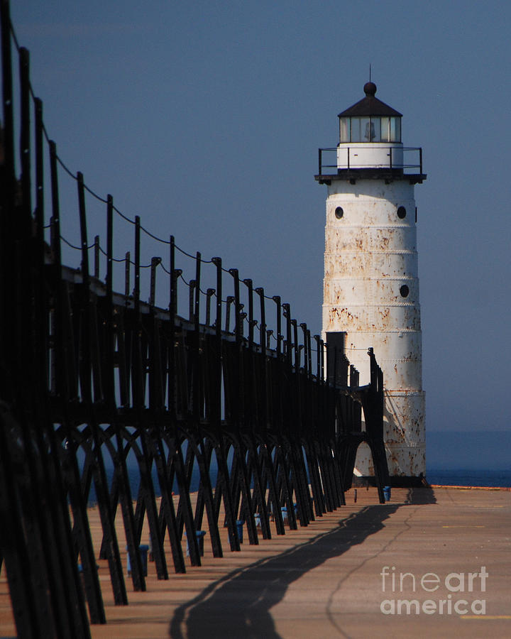 Lake Michigan Photograph - Manistee Harbor Lighthouse and Cat Walk by Grace Grogan