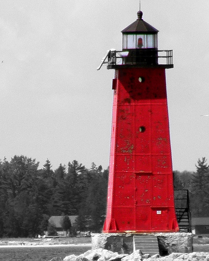 Manistique East Breakwater Light with Selective Color Photograph by Mark J Seefeldt