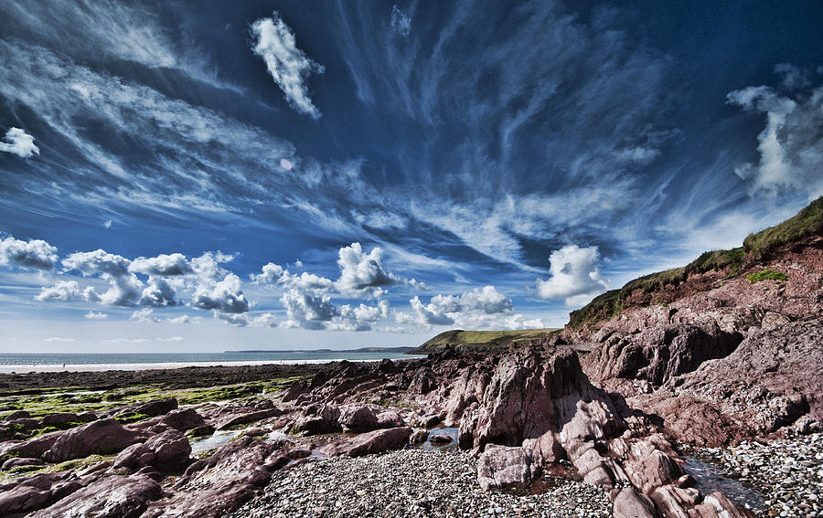 Manorbier Rocks Big Sky Photograph by Steve Purnell