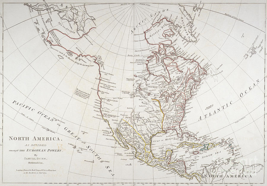 Map Drawing - Map depicting North America as Divided by the European Powers by American School