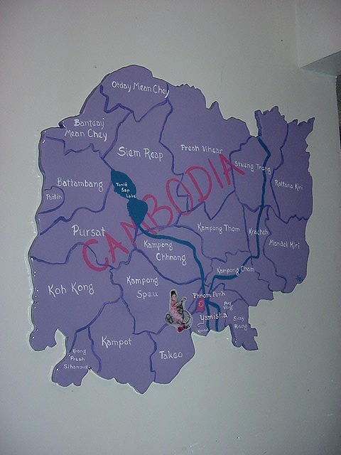 Map of Cambodia Mixed Media by Val Oconnor