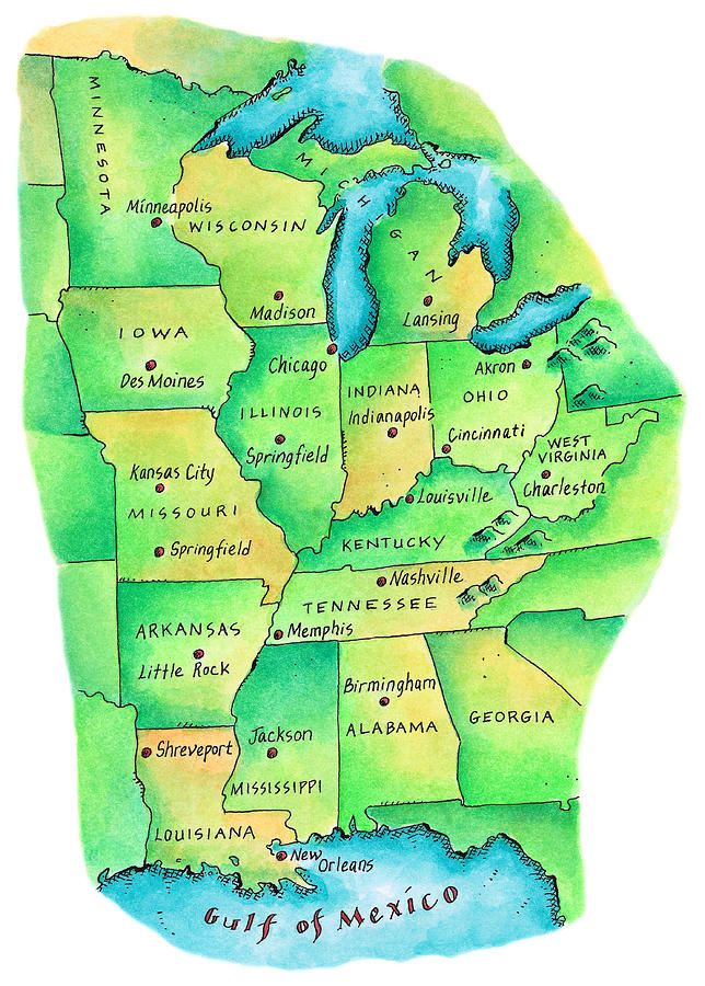 Map Of Central United States Digital Art by Jennifer Thermes