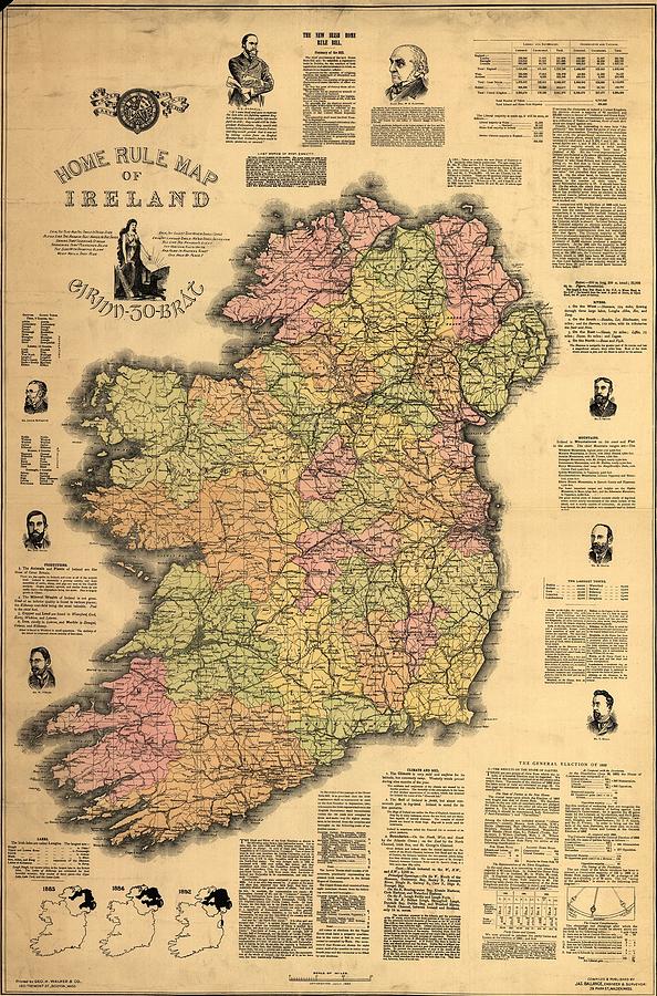 Map Of Ireland Supporting The 1893 Home Photograph by Everett - Fine ...