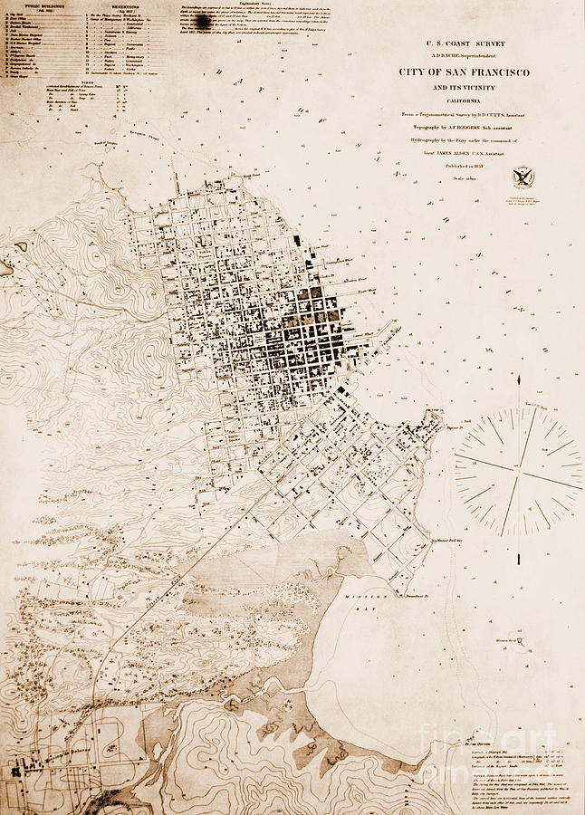 Map of San Francisco California in 1853 Photograph by Padre Art