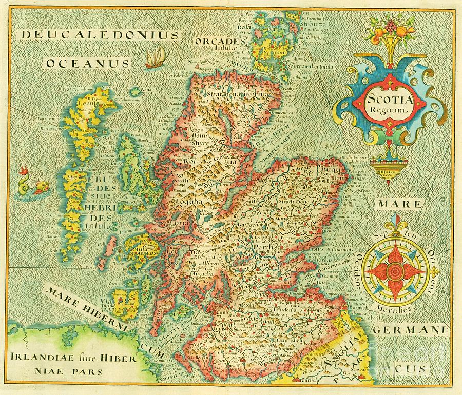 Map of Scotland and Hebrides Painting by Thea Recuerdo