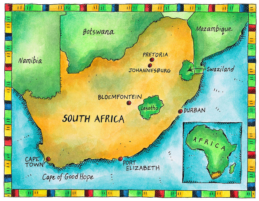 Map Of South Africa Digital Art by Jennifer Thermes