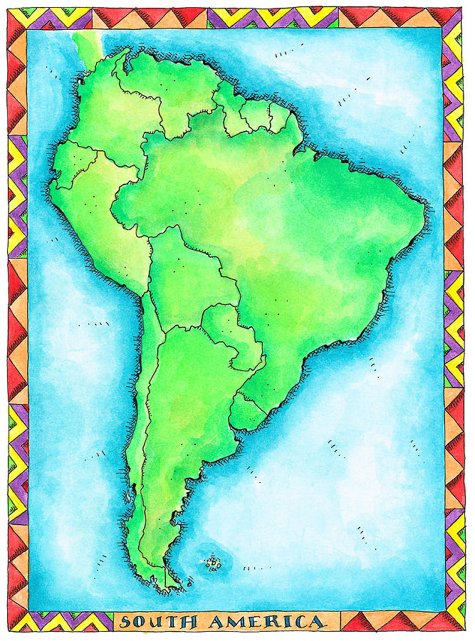 Map Of South America Digital Art by Jennifer Thermes