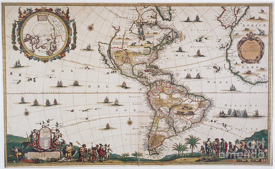 Map Of The Americas, 17th Century Photograph by Photo Researchers