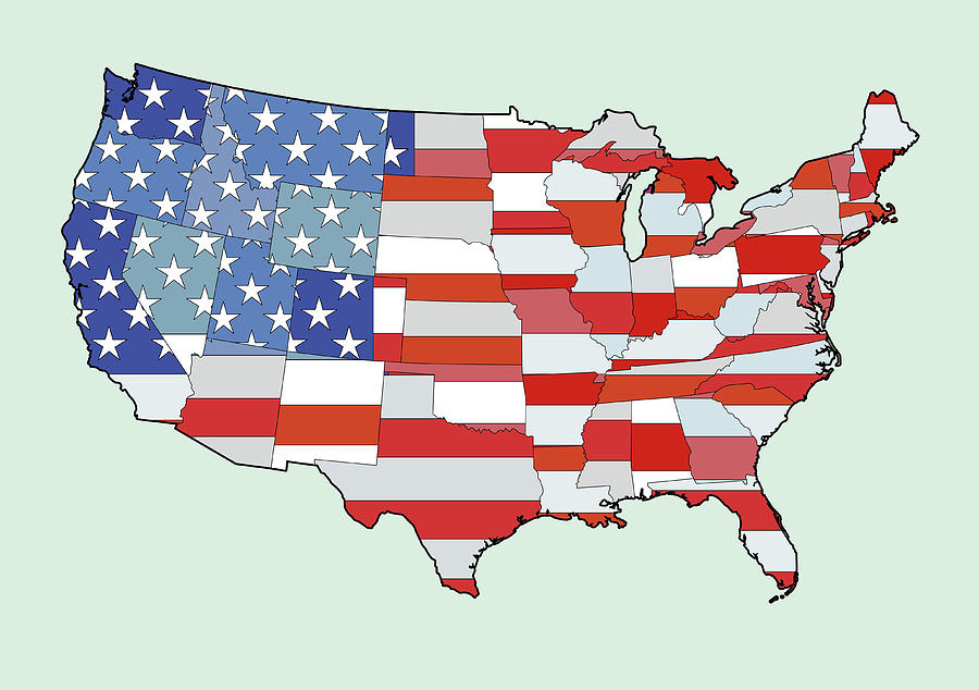 Map Of United States Of America Depicting Stars And Stripes Flag Digital Art by Atomic Imagery