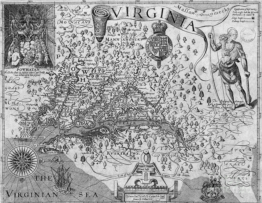 Map Of Virginia, 1624 Photograph by Photo Researchers