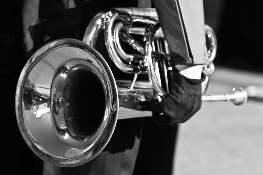 Music Photograph - Marching Band Horn BW by James BO Insogna