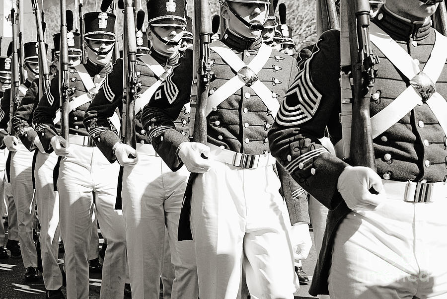 Marching Mardi Gras Soldiers In Black And White Photograph
