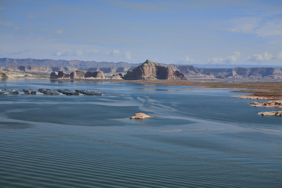 Boat Photograph - Marina and Castle Rock on Lake Powell by Gregory Scott