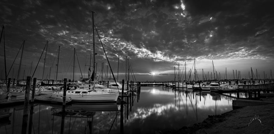 Marina at Fort Monroe BW Photograph by T Cairns