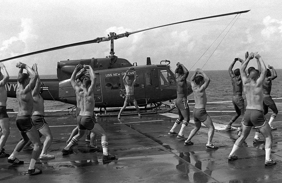 History Photograph - Marines Doing Jumping Jacks On The Deck by Everett