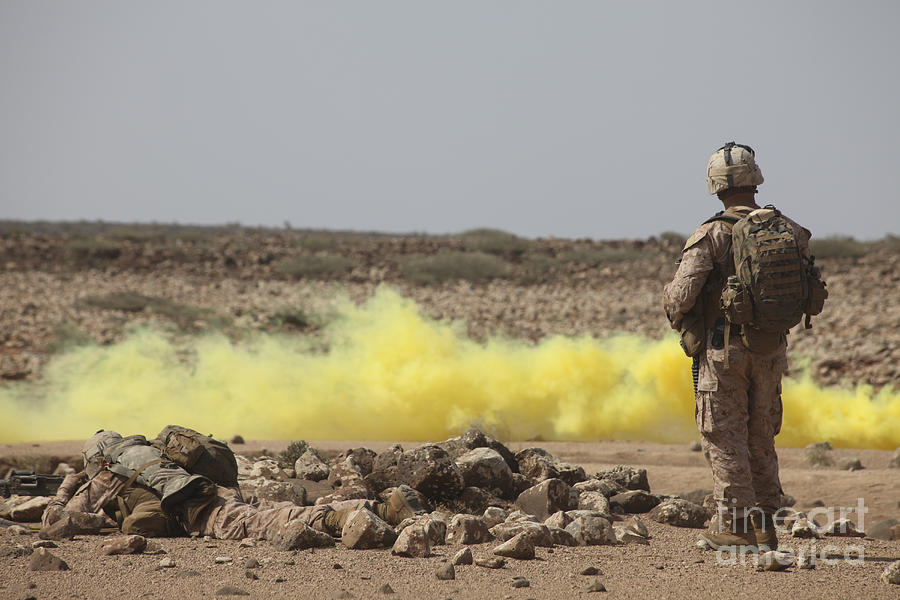 Deployment Photograph - Marines Provide Security While Smoke by Stocktrek Images