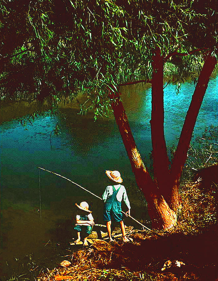 Marion Post Wolcotts Boys Fishing Digital Art by Timothy Bulone