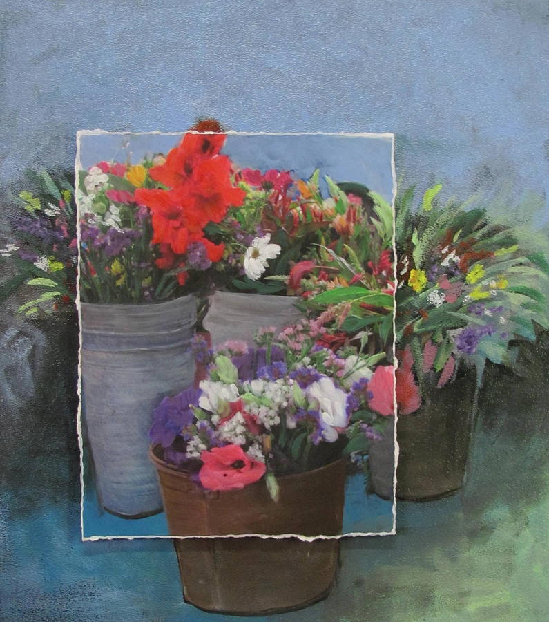 Market Flowers and Pots Mixed Media by Anita Burgermeister