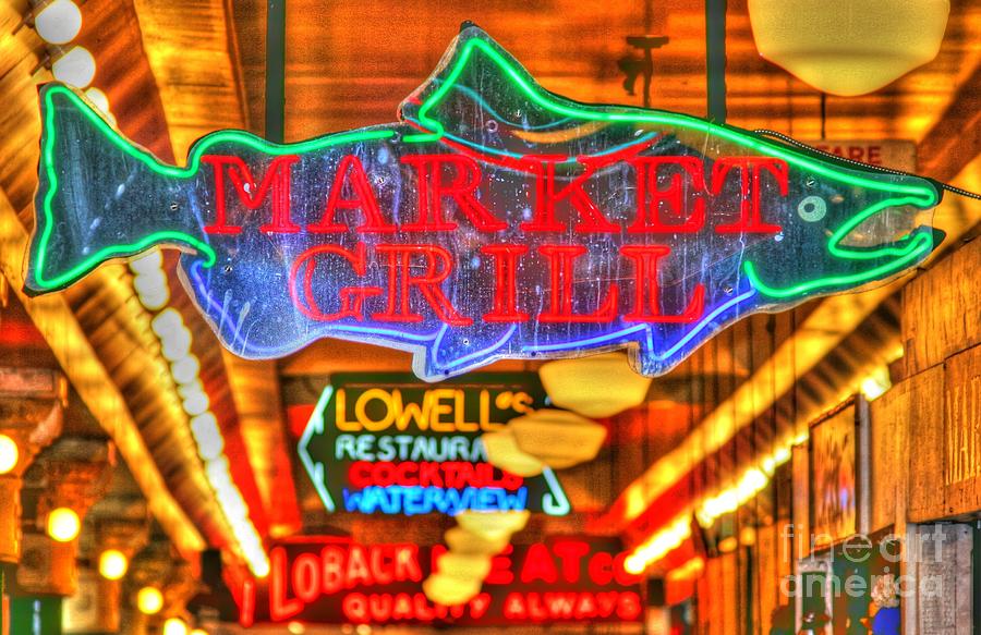 Seattle Photograph - Market Grill Salmon Sign by Tap On Photo