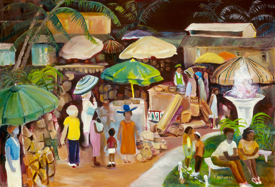Market Scene Painting by Bettye  Harwell